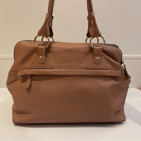 Modalu London Leather Satchel Tote, Warm Rose Tan, Triple Compartment - Picture 2 of 16